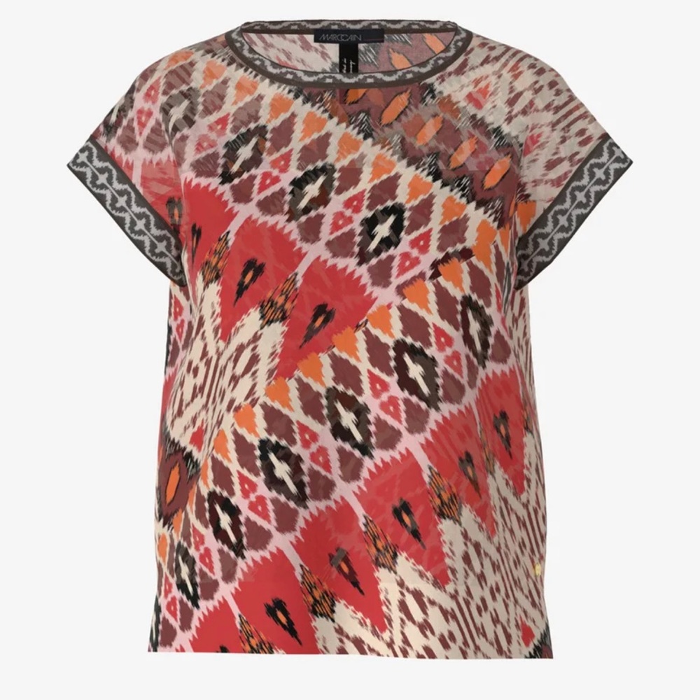 NEW MARC CAIN TRIBAL PRINT SWEATER TOP Deep Red $320